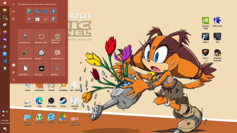 My Windows 10 desktop at 11.april.2025, so proud of it :D — Wallpaper from Sonic Channel JP